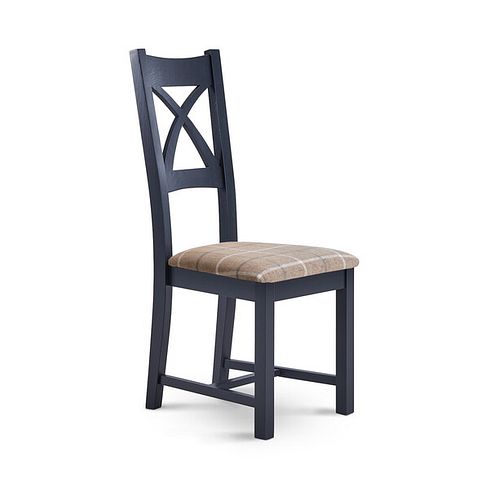 Highgate Blue Painted Chair with Checked Beige Fabric Seat