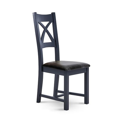Highgate Blue Painted Chair with Vintage Black Leather Look Fabric Seat