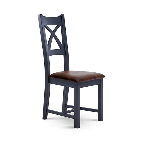 Highgate Blue Painted Chair with Vintage Brown Leather Look Fabric Seat