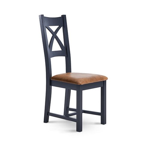 Highgate Blue Painted Chair with Vintage Tan Leather Look Fabric Seat