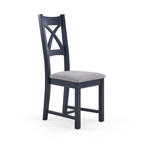 Highgate Blue Painted Chair with Plain Grey Fabric Seat