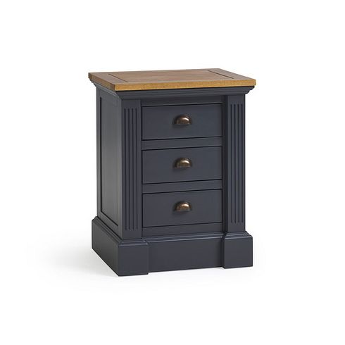 Highgate Rustic Oak and Blue Painted Hardwood 3 Drawer Bedside Table
