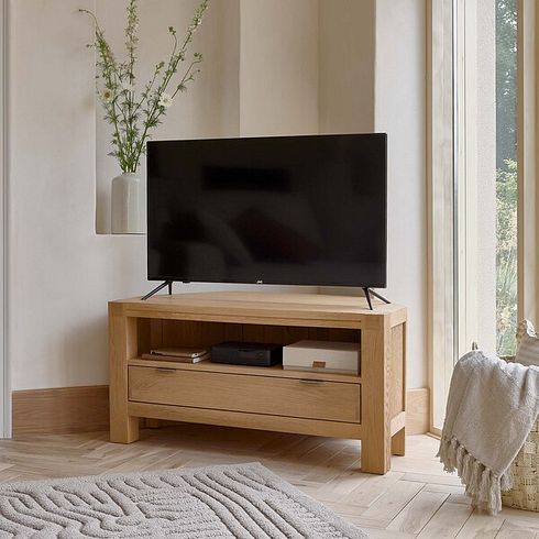 Highworth Natural Solid Oak Corner TV Unit