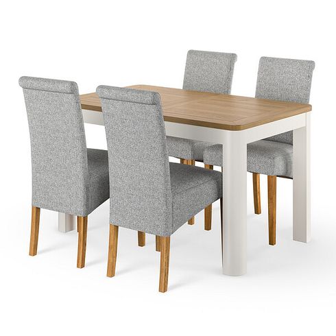 Hove Natural Oak and Painted Extending Dining Table and 4 Scroll Back Chair in Conway Grey Fabric
