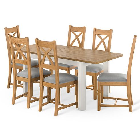 Hove Natural Oak and Painted Extending Dining Table And 6 Cross Backs In Verona Grey 