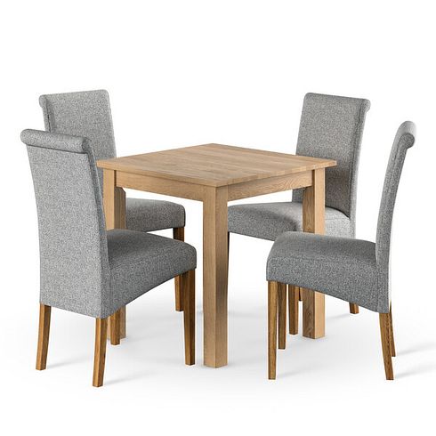 Hudson Natural Oak 2ft 6 x 2ft 6 Square Dining Table and 4 Scroll Back Chair in Conway Grey Fabric