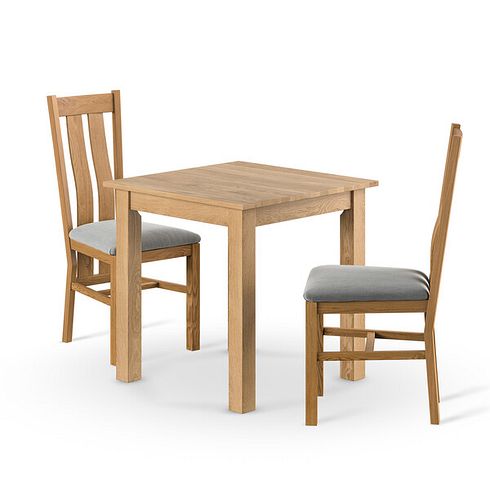 Hudson Natural Solid Oak 2ft 6 x 2ft 6 Square Dining Table + 2 Arched Back Natural Solid Oak Chair with Verona Grey Fabric Seat