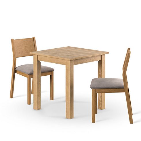 Hudson Natural Solid Oak 2ft 6 x 2ft 6 Square Dining Table + 2 Ellison Oak Chair with Dappled Beige Fabric Seat