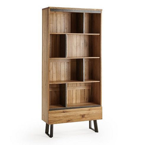 Boston Natural Solid Oak and Metal Tall Bookcase