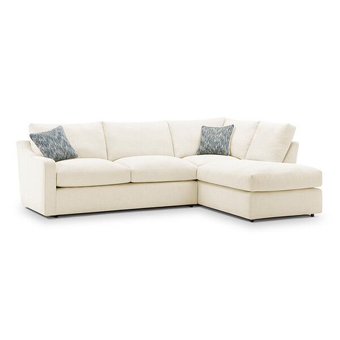 Isabella Left Hand Corner Chaise Sofa in Polly Natural Fabric with Navy Scatter Cushions