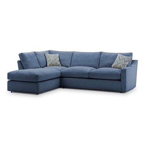 Isabella Right Hand Corner Chaise Sofa in Polly Navy Fabric with Navy Scatter Cushions