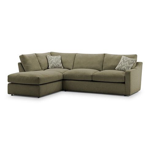 Isabella Right Hand Corner Chaise Sofa in Polly Olive Fabric with Olive Scatter Cushions