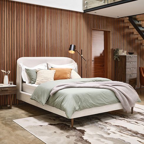 Islington King-Size Bed with Dark feet in Smooth Stone Fabric