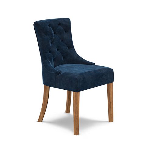 Isobel Button Back Chair in Heritage Royal Blue Velvet with Natural Oak Legs