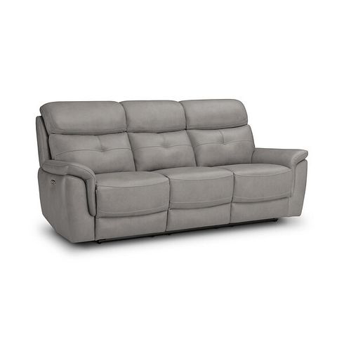 Iver 3 Seater Electric Recliner Sofa with Power Headrests in Amara Light Grey Leather