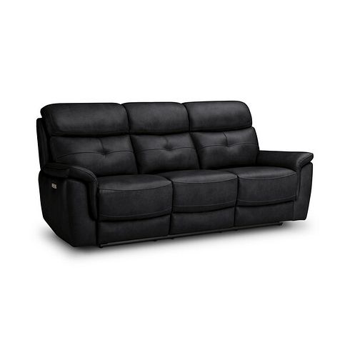 Iver 3 Seater Electric Recliner Sofa with Power Headrests in Odyssey Black Leather