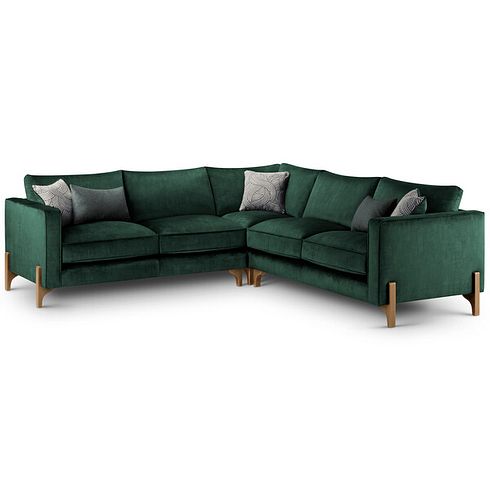 Jude Large Corner Sofa in Duke Bottle Green Fabric with Oak Feet