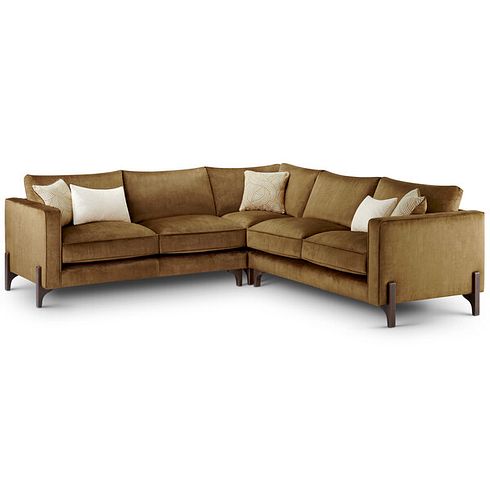 Jude Large Corner Sofa in Duke Old Gold Fabric with Walnut Finished Feet