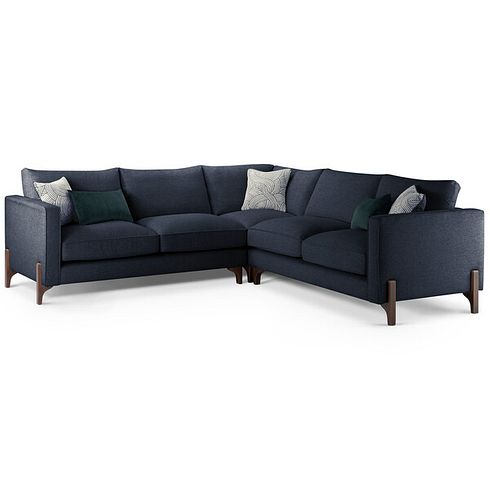 Jude Large Corner Sofa in Oscar Navy Fabric with Walnut Finished Feet