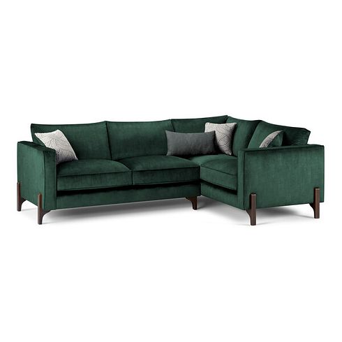 Jude Left Hand Corner Sofa in Duke Bottle Green Fabric with Walnut Finished Feet