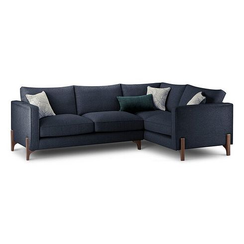 Jude Left Hand Corner Sofa in Oscar Navy Fabric with Walnut Finished Feet