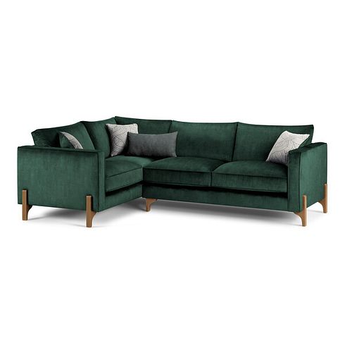 Jude Right Hand Corner Sofa in Duke Bottle Green Fabric with Oak Feet