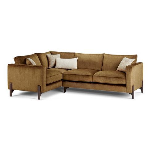 Jude Right Hand Corner Sofa in Duke Old Gold Fabric with Walnut Finished Feet