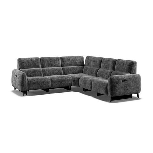 Juliette Large Corner Sofa With Two Recliners and Power Headrests in Descent Charcoal Fabric