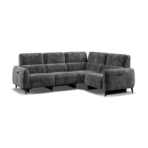 Juliette Left Hand Corner Sofa With Two Recliners and Power Headrest in Descent Charcoal Fabric