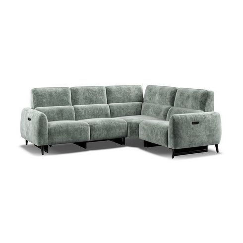 Juliette Left Hand Corner Sofa With Two Recliners and Power Headrest in Descent Pewter Fabric