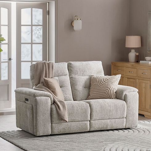 Juno 2 Seater Electric Recliner Sofa With Power Headrests in Koto Turtle Dove Fabric
