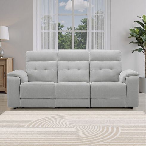 Juno 3 Seater Electric Recliner Sofa With Power Headrests in Amigo Dove Fabric