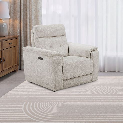 Juno Electric Recliner Armchair With Power Headrest in Koto Turtle Dove Fabric