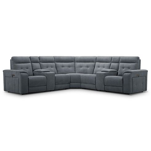 Juno Large Corner Electric Recliner Sofa With Wireless Charging Consoles and Power Headrests in Amigo Coal Fabric