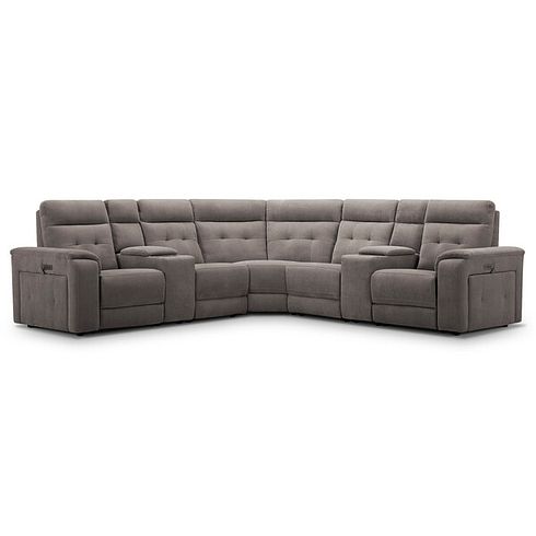 Juno Large Corner Electric Recliner Sofa With Wireless Charging Consoles and Power Headrests in Amigo Cocoa Fabric
