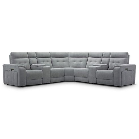 Juno Large Corner Electric Recliner Sofa With Wireless Charging Consoles and Power Headrests in Amigo Granite Fabric