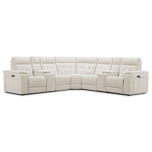 Juno Large Corner Electric Recliner Sofa With Wireless Charging Consoles and Power Headrests in Hopsack Natural Fabric