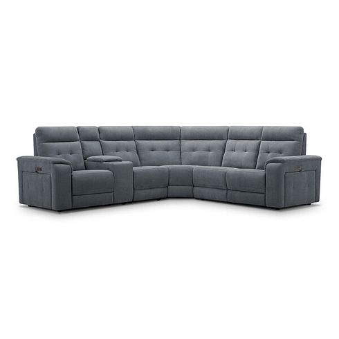Juno Large Corner Electric Recliner Sofa With Wireless Charging Console and Power Headrests in Amigo Coal Fabric