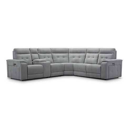 Juno Large Corner Electric Recliner Sofa With Wireless Charging Console and Power Headrests in Amigo Granite Fabric