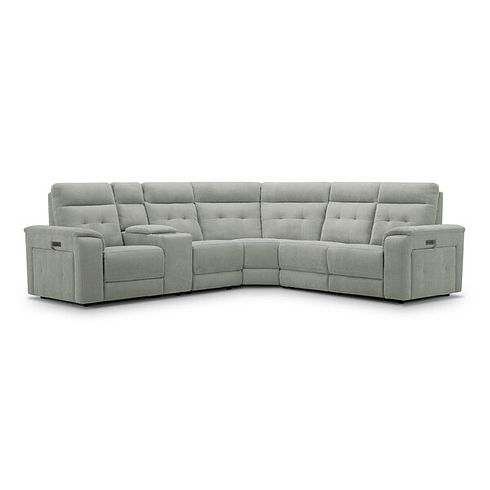 Juno Large Corner Electric Recliner Sofa With Wireless Charging Console and Power Headrests in Amigo Sage Fabric