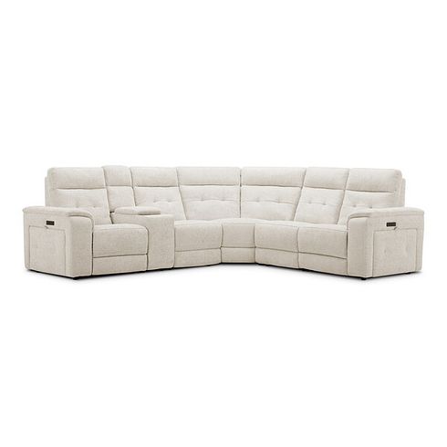 Juno Large Corner Electric Recliner Sofa With Wireless Charging Console and Power Headrests in Hopsack Natural Fabric