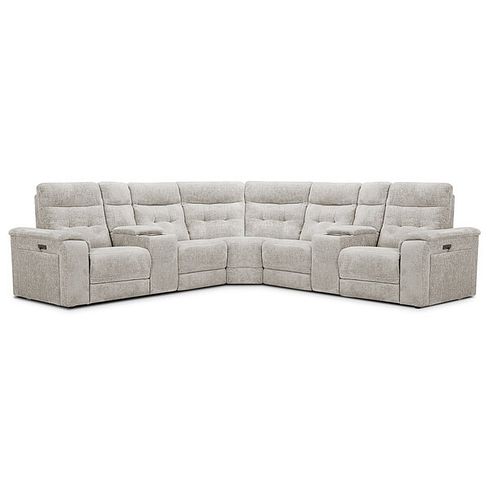 Juno Large Corner Electric Recliner Sofa With Wireless Charging Consoles and Power Headrests in Koto Turtle Dove Fabric