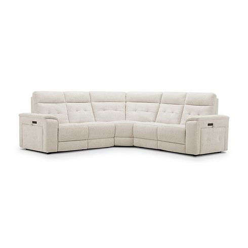 Juno Large Corner Electric Recliner Sofa With Power Headrests in Hopsack Natural Fabric