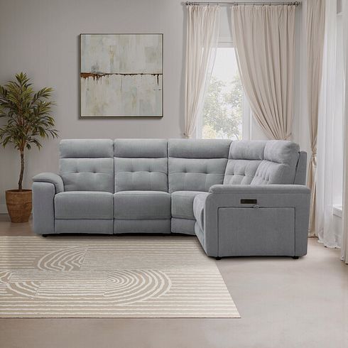 Juno Large Corner Electric Recliner Sofa With Power Headrests in Amigo Granite Fabric