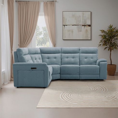 Juno Large Corner Electric Recliner Sofa With Power Headrests in Amigo Mineral Fabric
