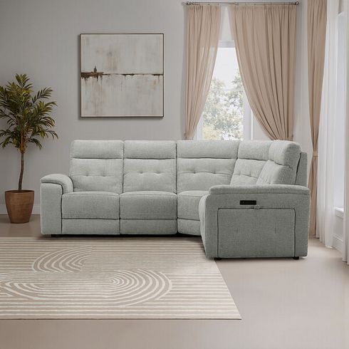 Juno Large Corner Electric Recliner Sofa With Power Headrests in Hopsack Dove Fabric