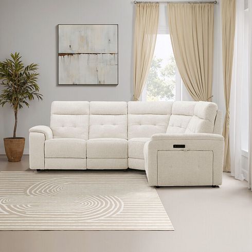 Juno Large Corner Electric Recliner Sofa With Power Headrests in Hopsack Natural Fabric