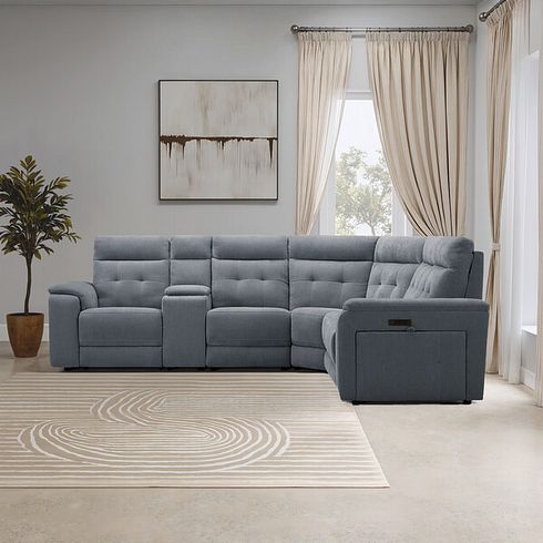 Juno Large Corner Electric Recliner Sofa With Wireless Charging Console and Power Headrests in Amigo Coal Fabric