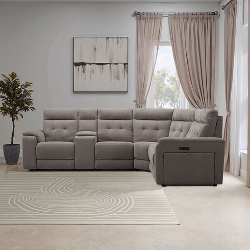 Juno Large Corner Electric Recliner Sofa With Wireless Charging Console and Power Headrests in Amigo Cocoa Fabric