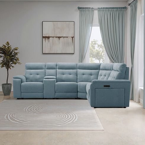 Juno Large Corner Electric Recliner Sofa With Wireless Charging Console and Power Headrests in Amigo Mineral Fabric